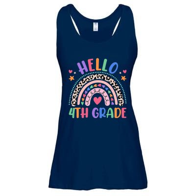 Hello 4th Grade Leopard Boho Rainbow Back To School Ladies Essential Flowy Tank