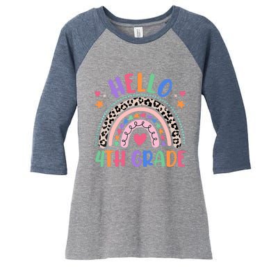 Hello 4th Grade Leopard Boho Rainbow Back To School Women's Tri-Blend 3/4-Sleeve Raglan Shirt