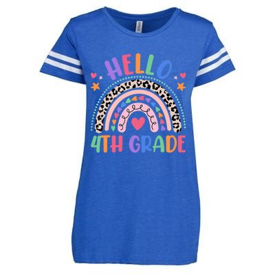 Hello 4th Grade Leopard Boho Rainbow Back To School Enza Ladies Jersey Football T-Shirt