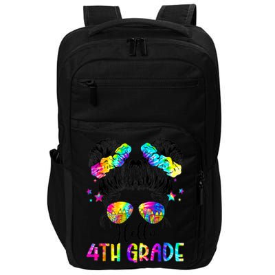 Hello 4th Grade Messy Hair Bun Girl Back To School First Day Impact Tech Backpack