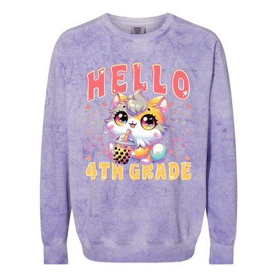 Hello 4th Grade Cat Girl For First Day Of 4th Grade Girl Colorblast Crewneck Sweatshirt