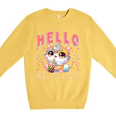 Hello 4th Grade Cat Girl For First Day Of 4th Grade Girl Premium Crewneck Sweatshirt