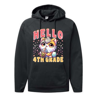 Hello 4th Grade Cat Girl For First Day Of 4th Grade Girl Performance Fleece Hoodie