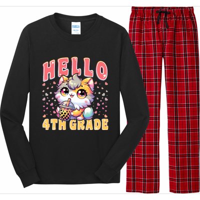 Hello 4th Grade Cat Girl For First Day Of 4th Grade Girl Long Sleeve Pajama Set