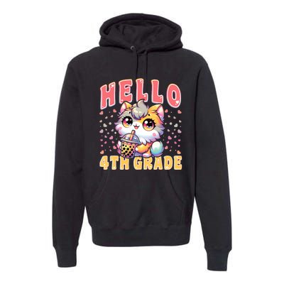 Hello 4th Grade Cat Girl For First Day Of 4th Grade Girl Premium Hoodie