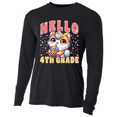 Hello 4th Grade Cat Girl For First Day Of 4th Grade Girl Cooling Performance Long Sleeve Crew