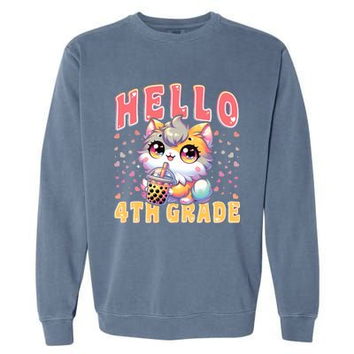 Hello 4th Grade Cat Girl For First Day Of 4th Grade Girl Garment-Dyed Sweatshirt