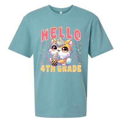 Hello 4th Grade Cat Girl For First Day Of 4th Grade Girl Sueded Cloud Jersey T-Shirt