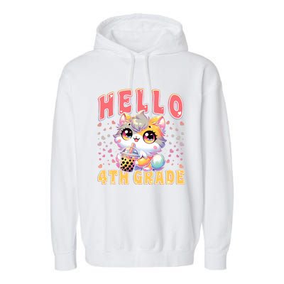 Hello 4th Grade Cat Girl For First Day Of 4th Grade Girl Garment-Dyed Fleece Hoodie