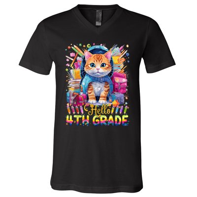 Hello 4th Grade Back To School First Day Fourth Grade Vibes V-Neck T-Shirt