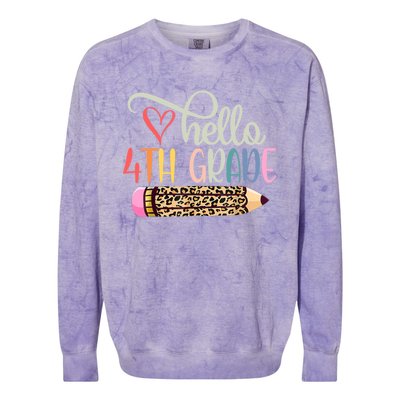 Hello 4Th Grade Leopard Pencil Back To School Fourth Grader Gift Colorblast Crewneck Sweatshirt