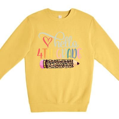 Hello 4Th Grade Leopard Pencil Back To School Fourth Grader Gift Premium Crewneck Sweatshirt