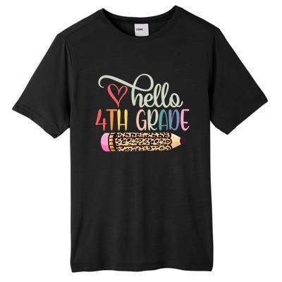 Hello 4Th Grade Leopard Pencil Back To School Fourth Grader Gift Tall Fusion ChromaSoft Performance T-Shirt