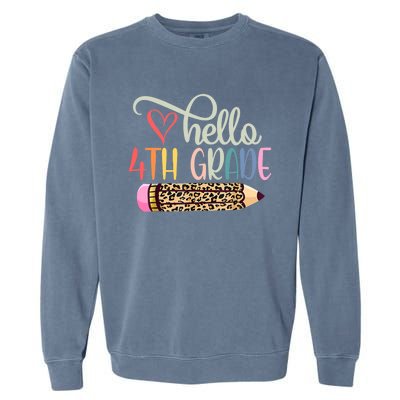 Hello 4Th Grade Leopard Pencil Back To School Fourth Grader Gift Garment-Dyed Sweatshirt