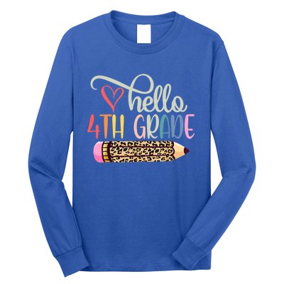 Hello 4Th Grade Leopard Pencil Back To School Fourth Grader Gift Long Sleeve Shirt