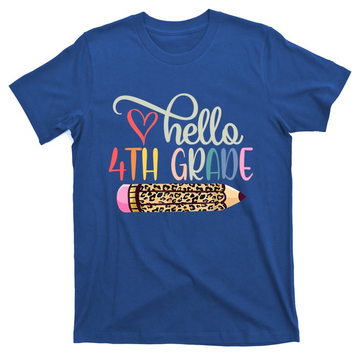 Hello 4Th Grade Leopard Pencil Back To School Fourth Grader Gift T-Shirt