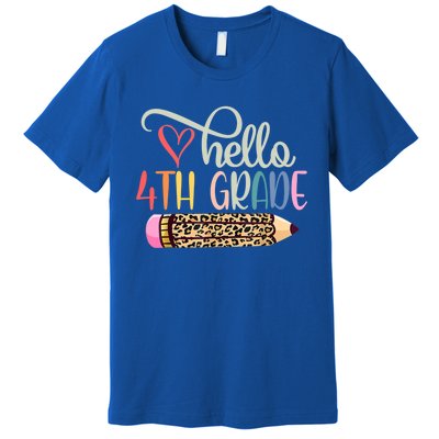 Hello 4Th Grade Leopard Pencil Back To School Fourth Grader Gift Premium T-Shirt