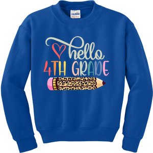 Hello 4Th Grade Leopard Pencil Back To School Fourth Grader Gift Kids Sweatshirt