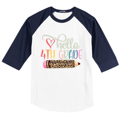 Hello 4Th Grade Leopard Pencil Back To School Fourth Grader Gift Baseball Sleeve Shirt