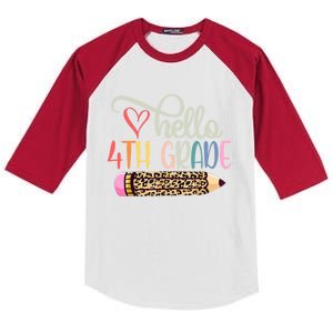 Hello 4Th Grade Leopard Pencil Back To School Fourth Grader Gift Kids Colorblock Raglan Jersey