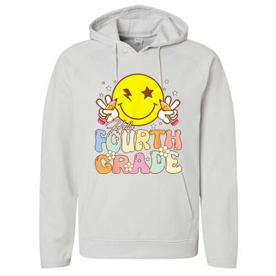 Hello 4th Grade Fourth Grade Funny Smile Face Back To School Performance Fleece Hoodie