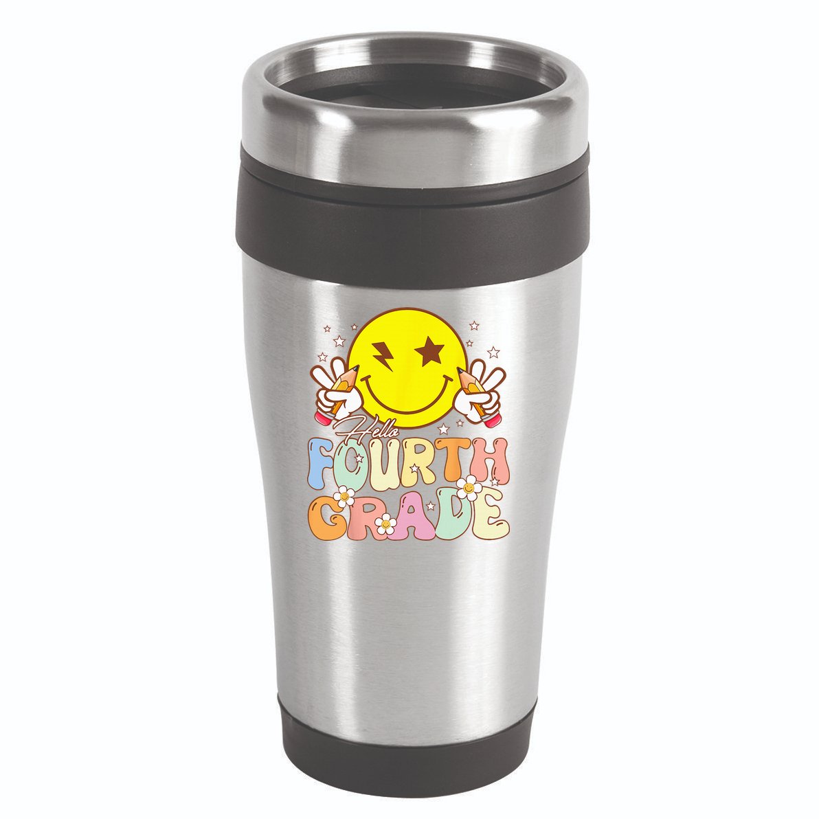 Hello 4th Grade Fourth Grade Funny Smile Face Back To School 16oz Travel Tumbler