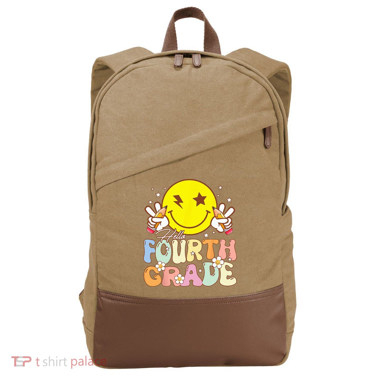 Hello 4th Grade Fourth Grade Funny Smile Face Back To School Cotton Canvas Backpack