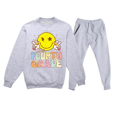 Hello 4th Grade Fourth Grade Funny Smile Face Back To School Premium Crewneck Sweatsuit Set