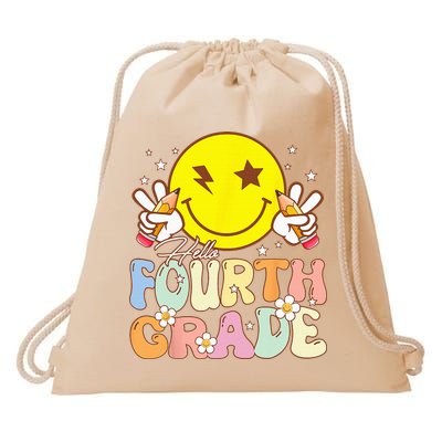 Hello 4th Grade Fourth Grade Funny Smile Face Back To School Drawstring Bag