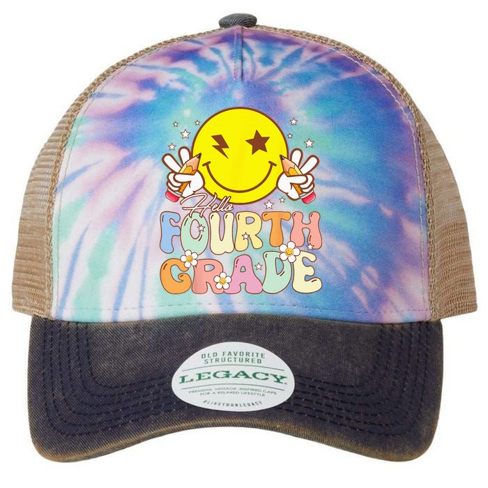 Hello 4th Grade Fourth Grade Funny Smile Face Back To School Legacy Tie Dye Trucker Hat