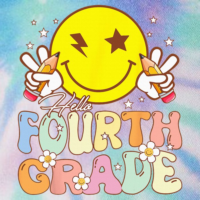 Hello 4th Grade Fourth Grade Funny Smile Face Back To School Legacy Tie Dye Trucker Hat