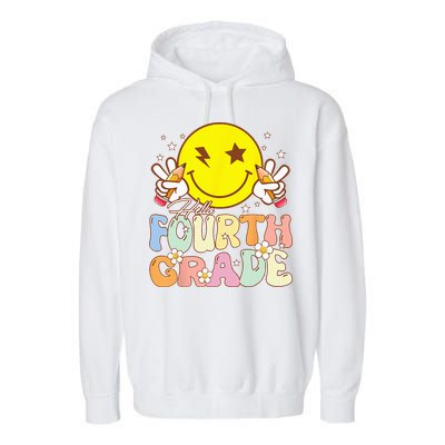 Hello 4th Grade Fourth Grade Funny Smile Face Back To School Garment-Dyed Fleece Hoodie