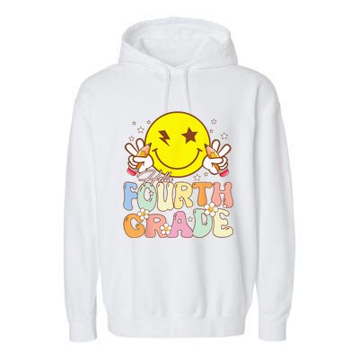 Hello 4th Grade Fourth Grade Funny Smile Face Back To School Garment-Dyed Fleece Hoodie