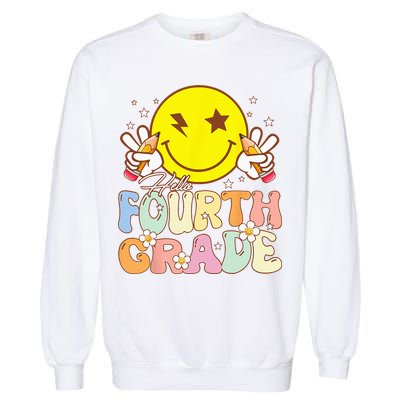 Hello 4th Grade Fourth Grade Funny Smile Face Back To School Garment-Dyed Sweatshirt