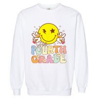 Hello 4th Grade Fourth Grade Funny Smile Face Back To School Garment-Dyed Sweatshirt