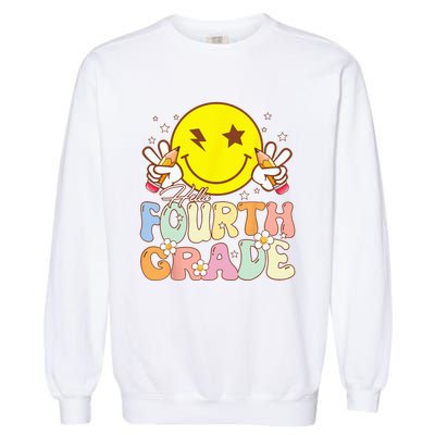 Hello 4th Grade Fourth Grade Funny Smile Face Back To School Garment-Dyed Sweatshirt