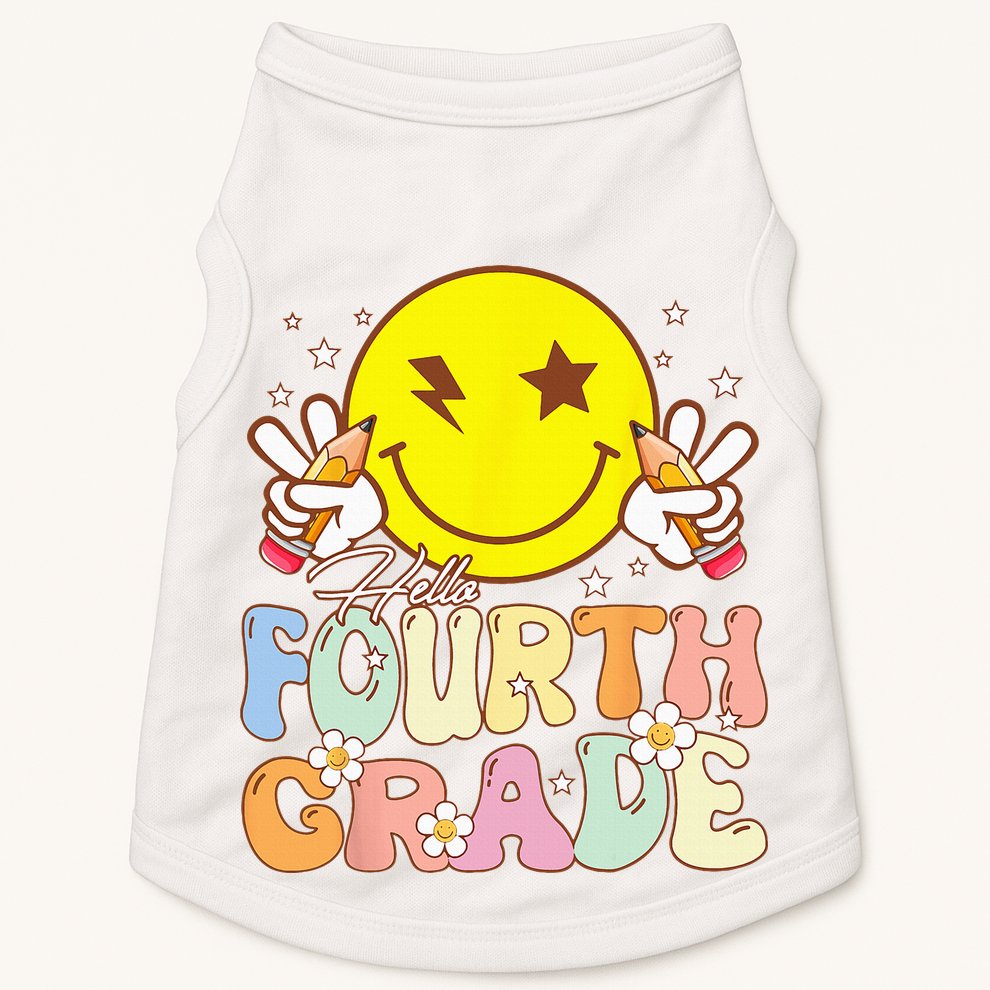 Hello 4th Grade Fourth Grade Funny Smile Face Back To School Doggie Tank