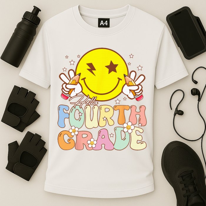 Hello 4th Grade Fourth Grade Funny Smile Face Back To School Cooling Performance Crew T-Shirt