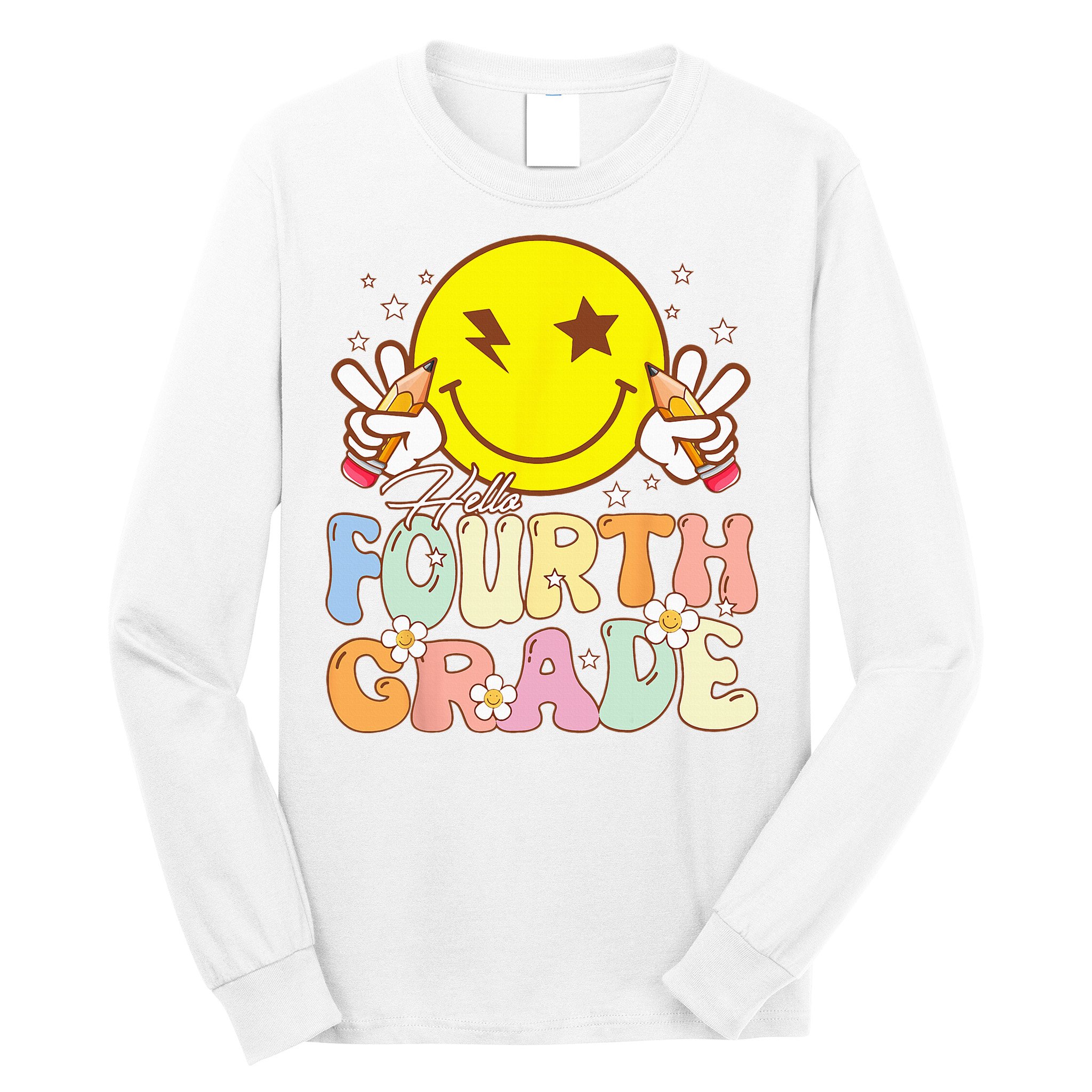 Hello 4th Grade Fourth Grade Funny Smile Face Back To School Long Sleeve Shirt
