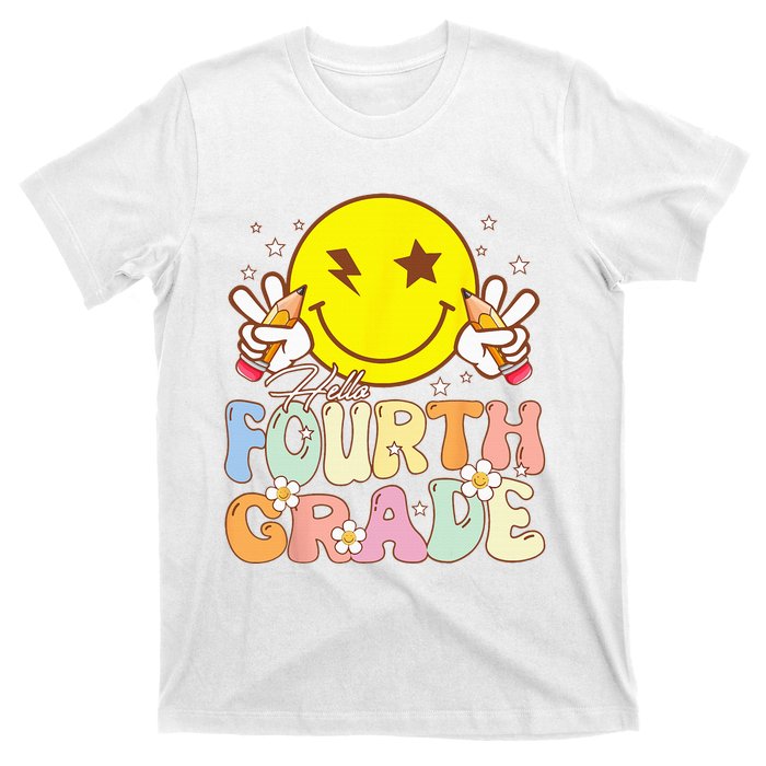 Hello 4th Grade Fourth Grade Funny Smile Face Back To School T-Shirt