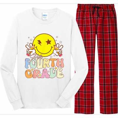 Hello 4th Grade Fourth Grade Funny Smile Face Back To School Long Sleeve Pajama Set