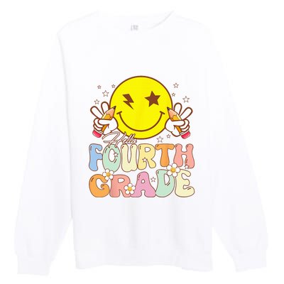 Hello 4th Grade Fourth Grade Funny Smile Face Back To School Premium Crewneck Sweatshirt