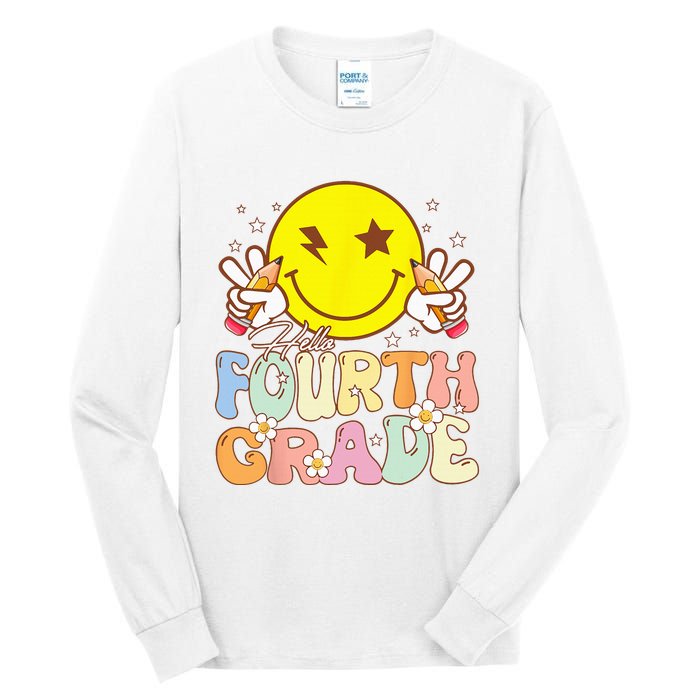 Hello 4th Grade Fourth Grade Funny Smile Face Back To School Tall Long Sleeve T-Shirt