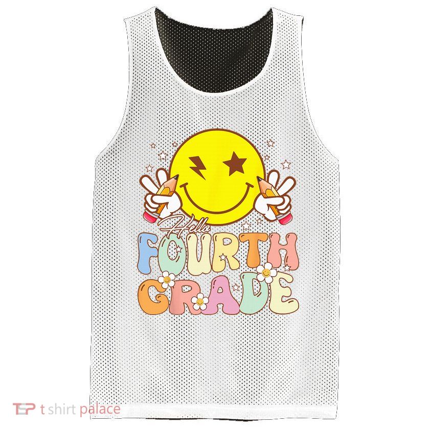 Hello 4th Grade Fourth Grade Funny Smile Face Back To School Mesh Reversible Basketball Jersey Tank
