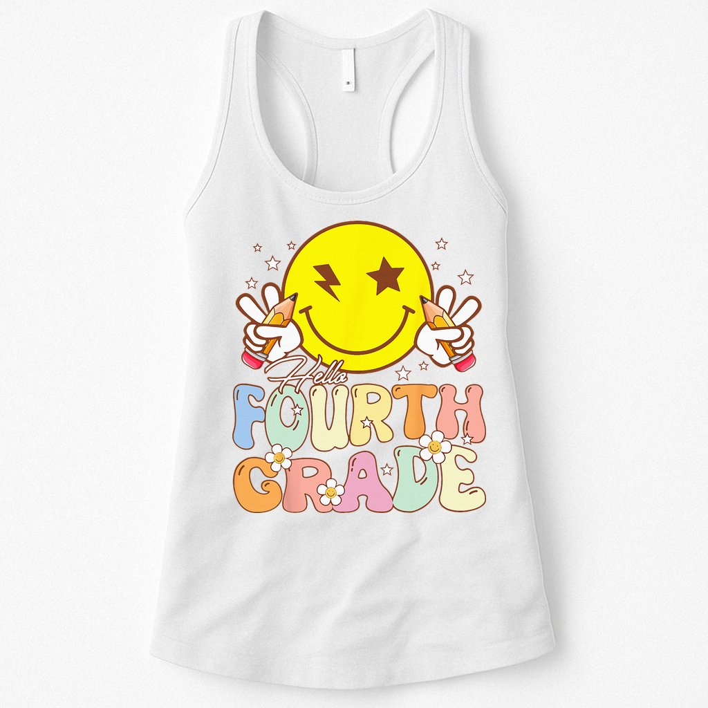 Hello 4th Grade Fourth Grade Funny Smile Face Back To School Womens Tank Top