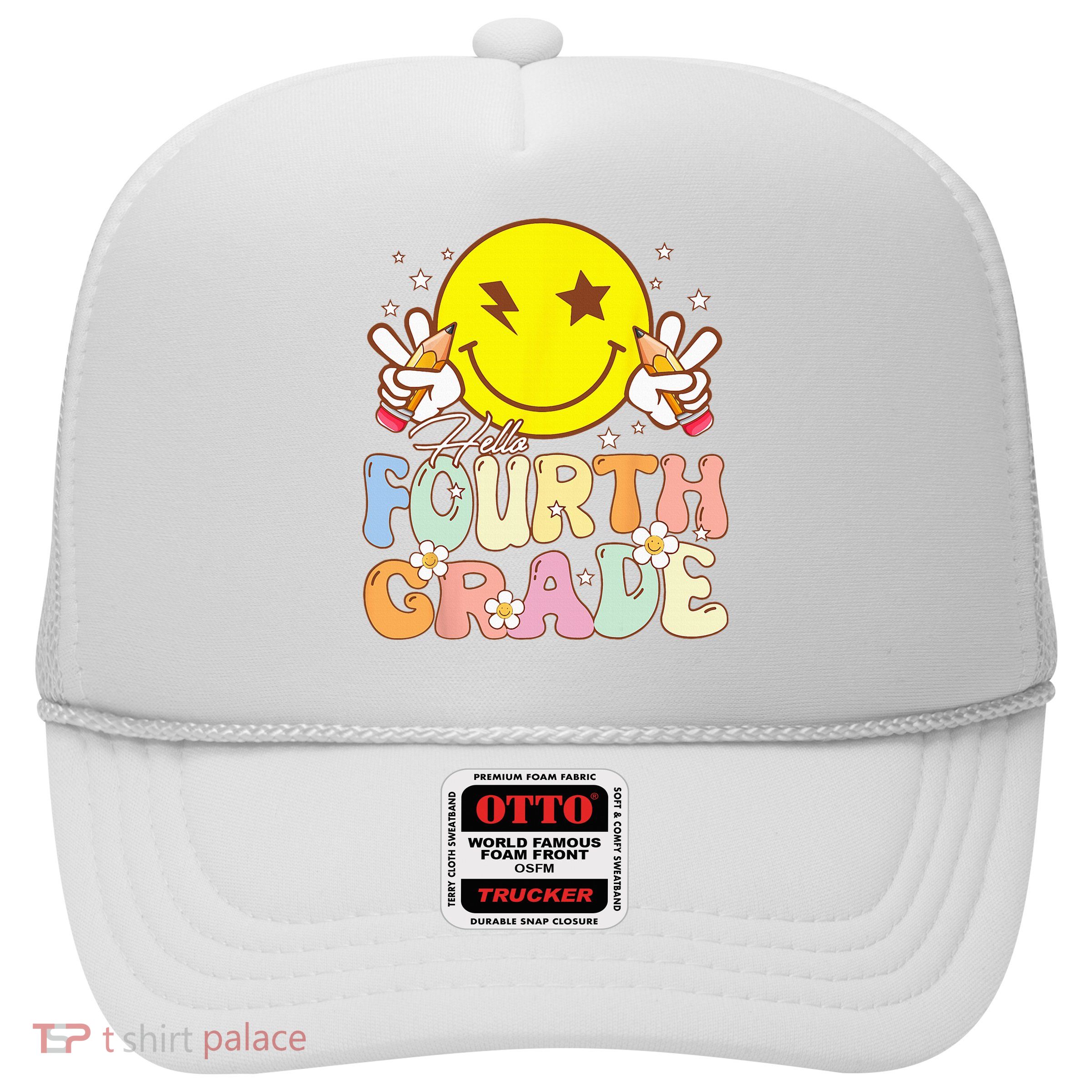 Hello 4th Grade Fourth Grade Funny Smile Face Back To School Trucker Hat