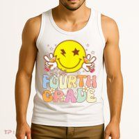 Hello 4th Grade Fourth Grade Funny Smile Face Back To School Tank Top