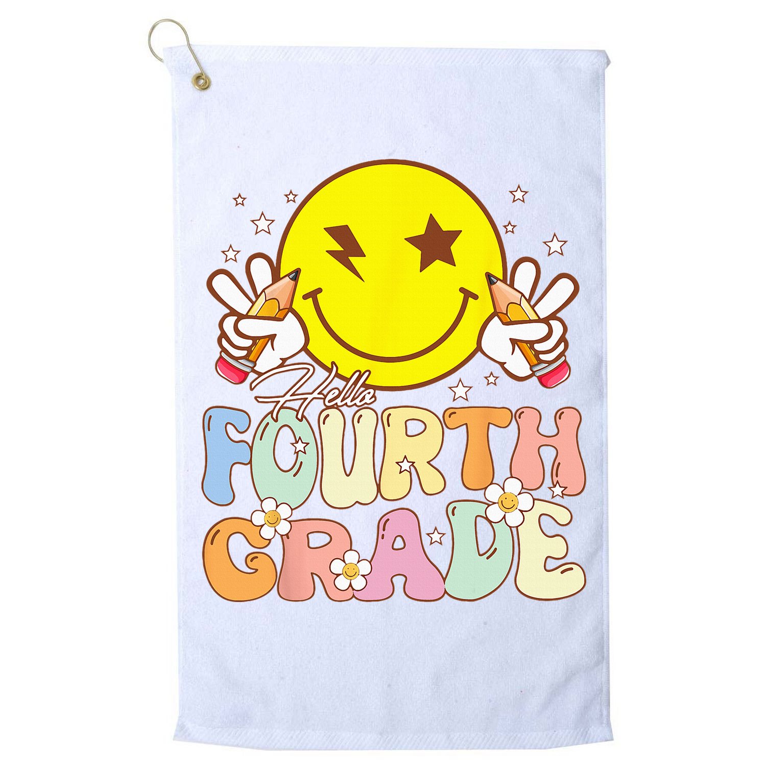 Hello 4th Grade Fourth Grade Funny Smile Face Back To School Golf Towel