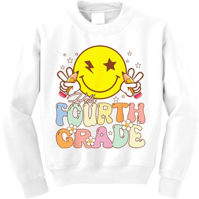 Hello 4th Grade Fourth Grade Funny Smile Face Back To School Kids Sweatshirt