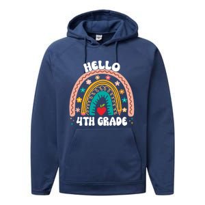 Hello 4Th Grade Rainbow Teacher Cute Team 4Th Grade Squad Gift Performance Fleece Hoodie